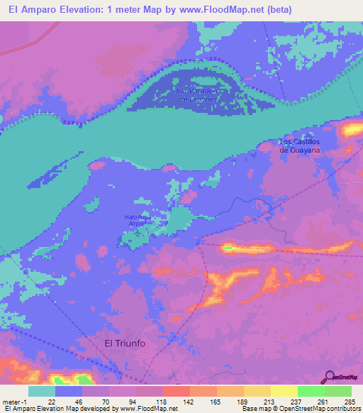 El Amparo,Venezuela Elevation Map
