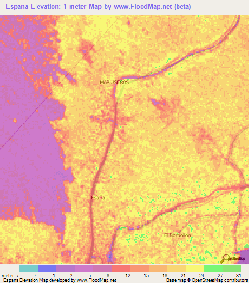 Espana,Venezuela Elevation Map