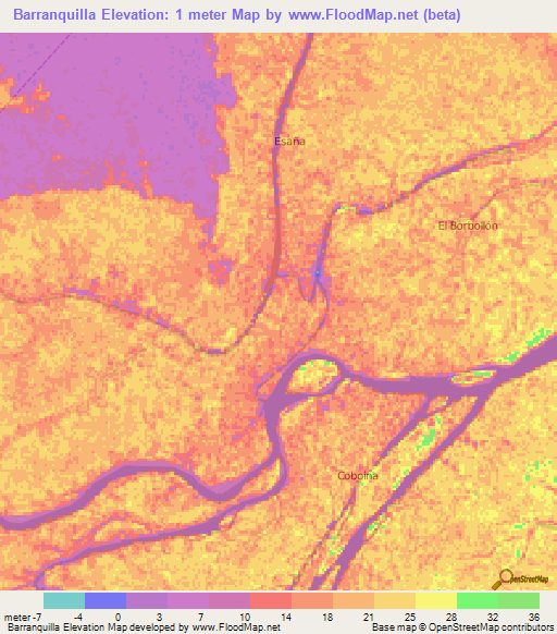 Barranquilla,Venezuela Elevation Map