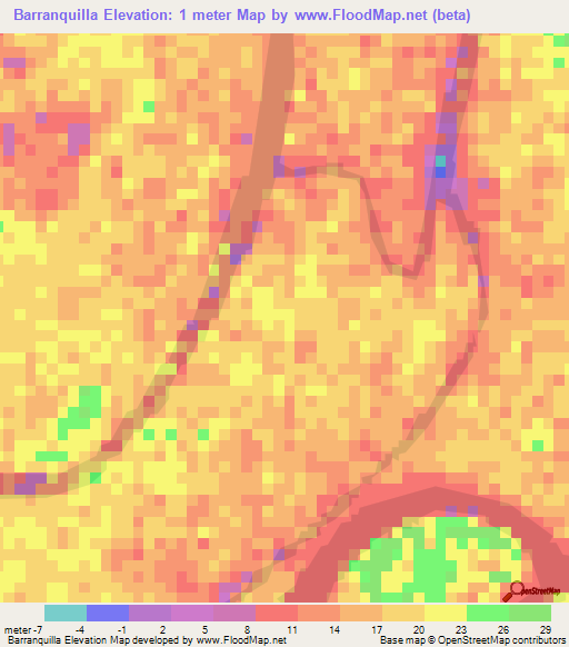 Barranquilla,Venezuela Elevation Map