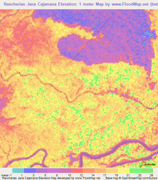 Rancherias Jana Cajamana,Venezuela Elevation Map