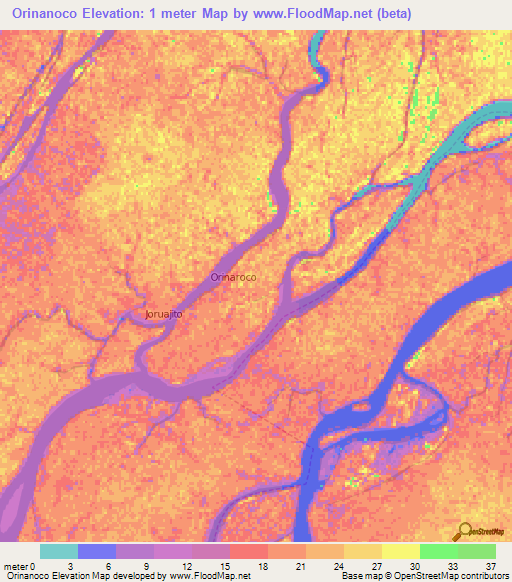 Orinanoco,Venezuela Elevation Map