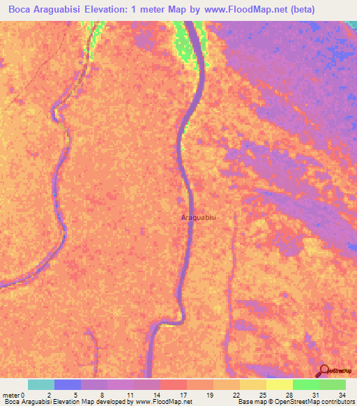 Boca Araguabisi,Venezuela Elevation Map
