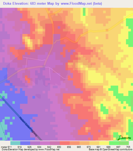 Doka,Sudan Elevation Map