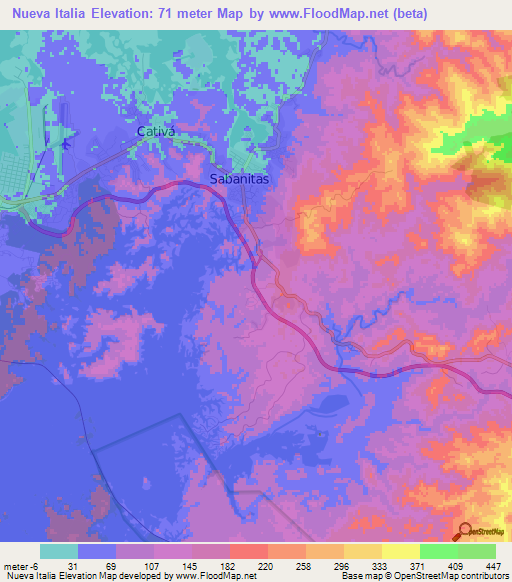 Nueva Italia,Panama Elevation Map