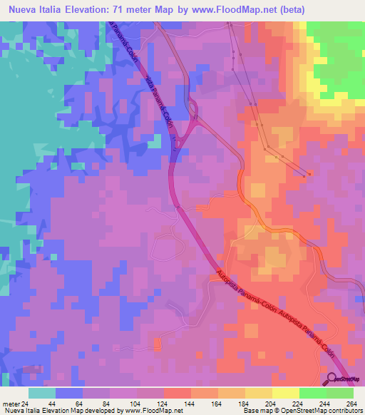 Nueva Italia,Panama Elevation Map