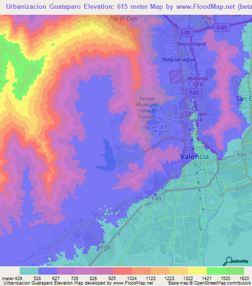 Urbanizacion Guataparo,Venezuela Elevation Map