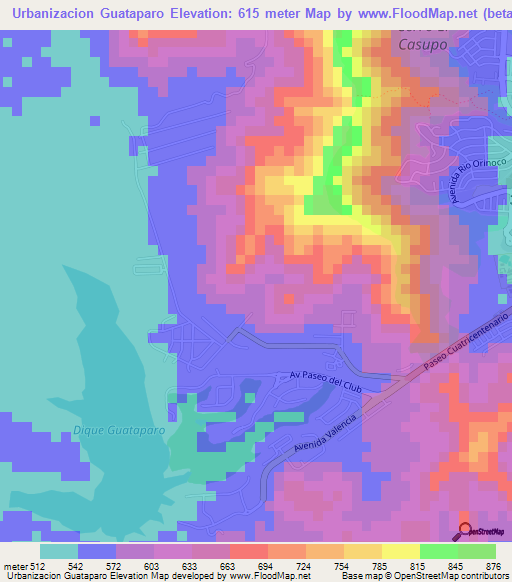Urbanizacion Guataparo,Venezuela Elevation Map