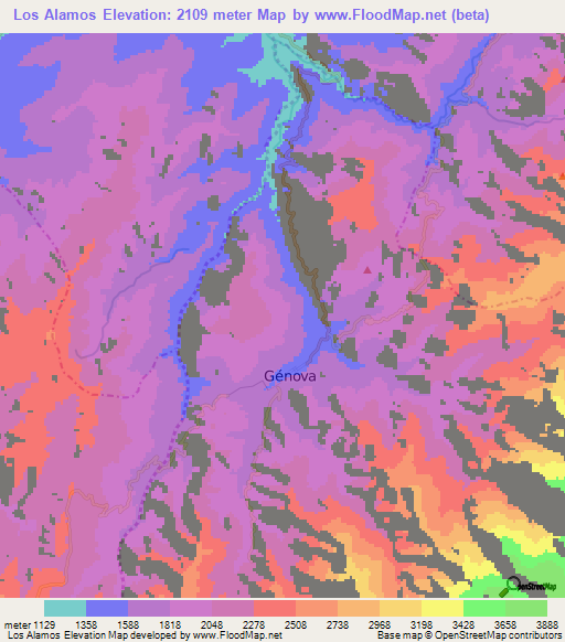 Los Alamos,Colombia Elevation Map
