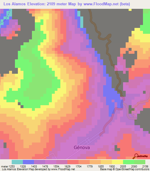 Los Alamos,Colombia Elevation Map