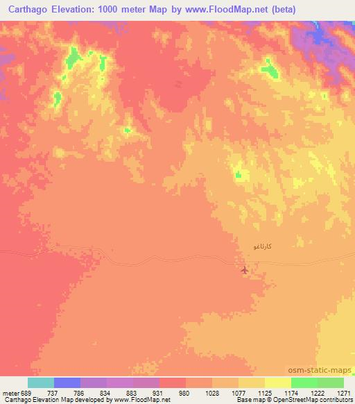 Carthago,Sudan Elevation Map