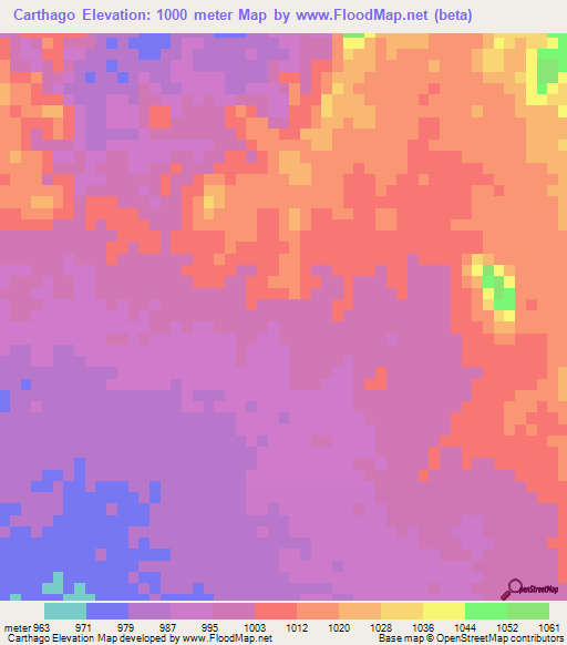 Carthago,Sudan Elevation Map