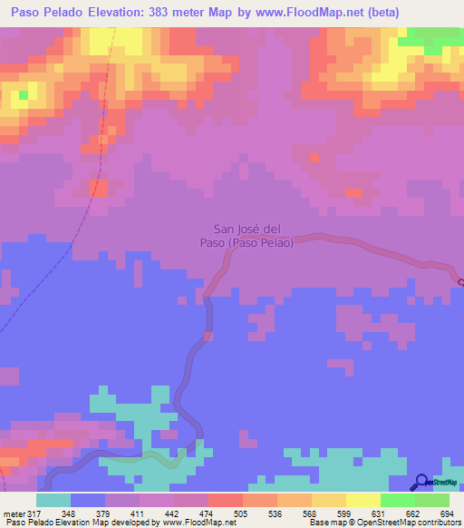 Paso Pelado,Venezuela Elevation Map