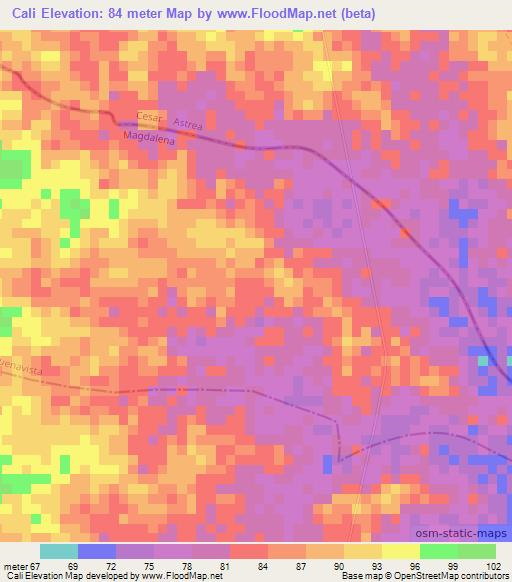 Cali,Colombia Elevation Map