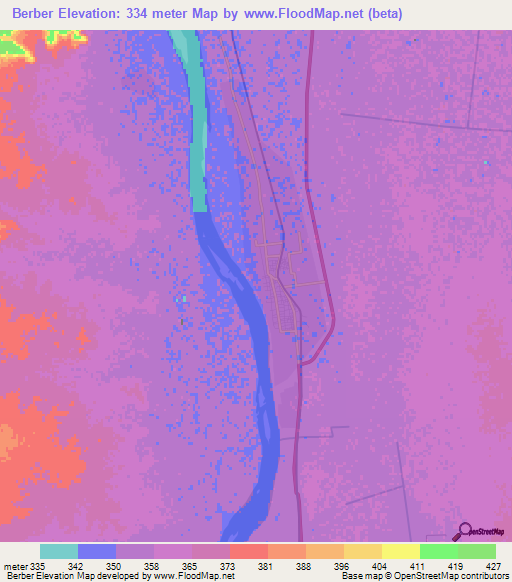 Berber,Sudan Elevation Map