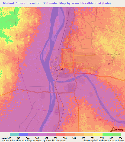 Madent Atbara,Sudan Elevation Map