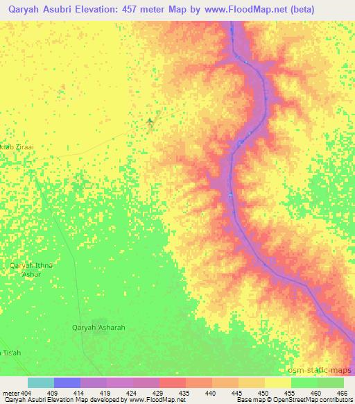 Qaryah Asubri,Sudan Elevation Map