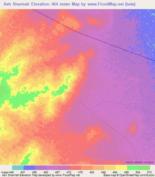 Ash Sharmah,Sudan Elevation Map