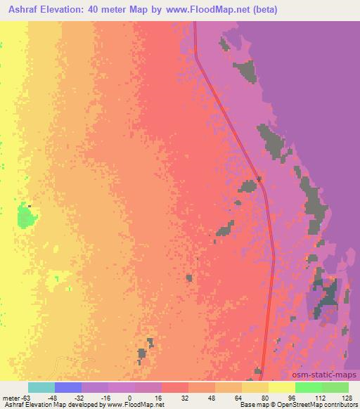 Ashraf,Sudan Elevation Map