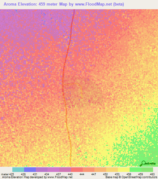 Aroma,Sudan Elevation Map