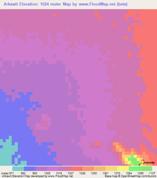 Arkawit,Sudan Elevation Map