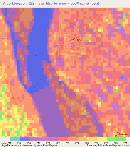 Argo,Sudan Elevation Map