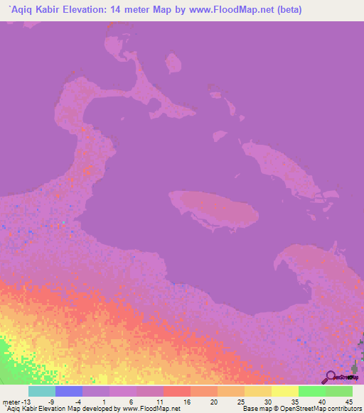 `Aqiq Kabir,Sudan Elevation Map