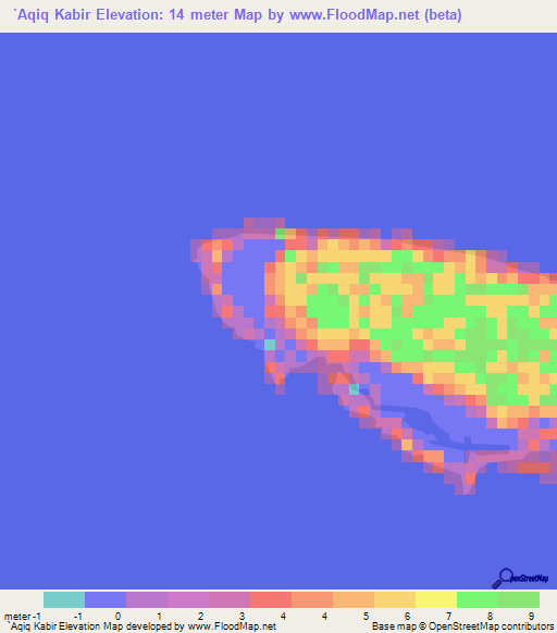 `Aqiq Kabir,Sudan Elevation Map