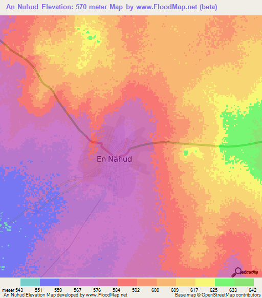 An Nuhud,Sudan Elevation Map
