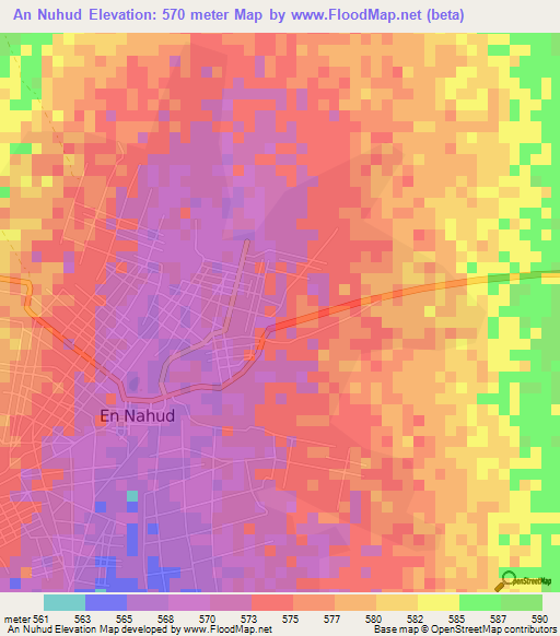 An Nuhud,Sudan Elevation Map