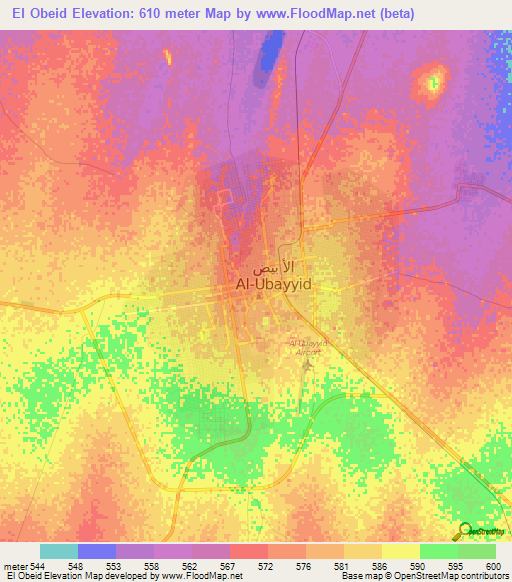 El Obeid,Sudan Elevation Map