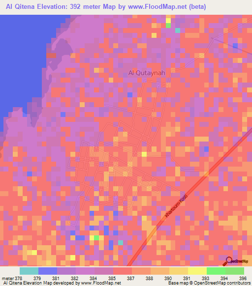 Al Qitena,Sudan Elevation Map