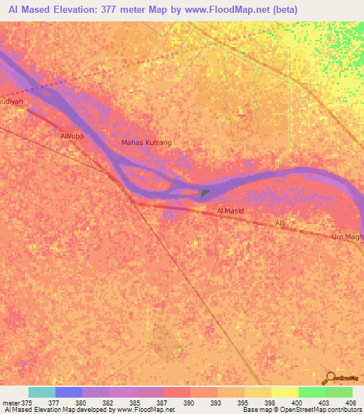 Al Mased,Sudan Elevation Map