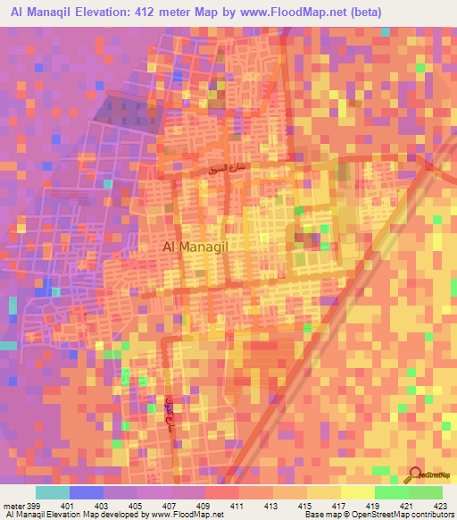 Al Manaqil,Sudan Elevation Map