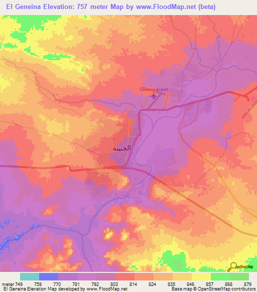 El Geneina,Sudan Elevation Map