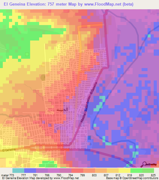 El Geneina,Sudan Elevation Map