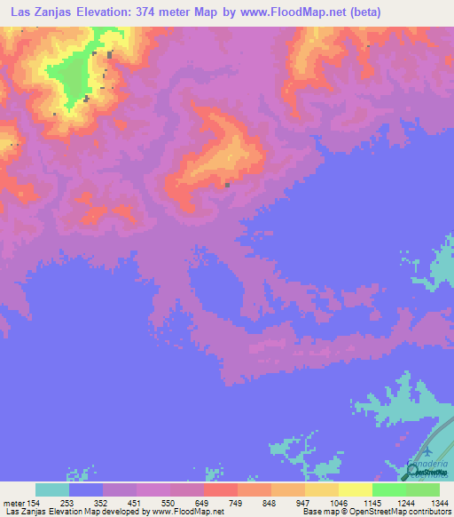 Las Zanjas,Venezuela Elevation Map