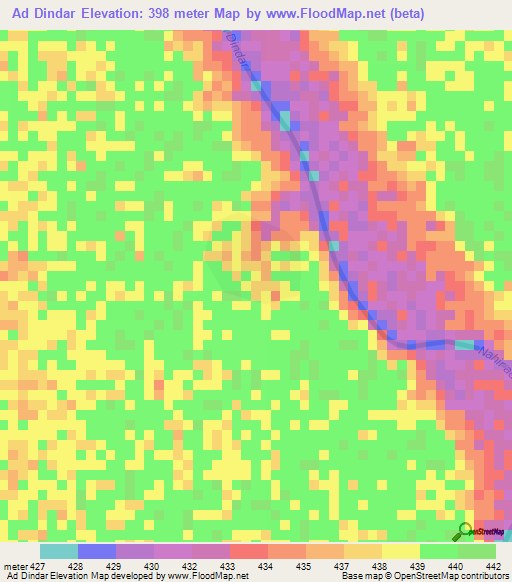 Ad Dindar,Sudan Elevation Map