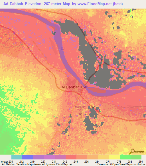 Ad Dabbah,Sudan Elevation Map