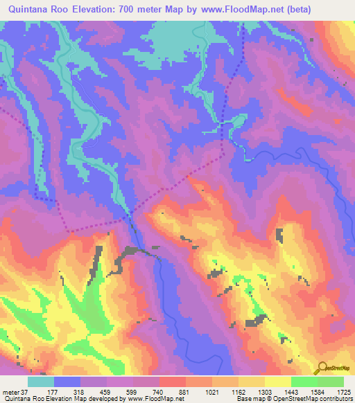 Quintana Roo,Mexico Elevation Map