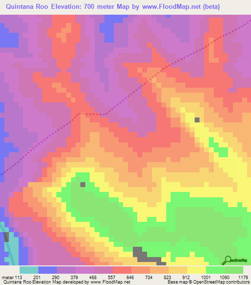 Quintana Roo,Mexico Elevation Map
