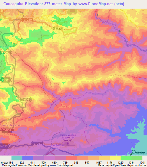 Caucaguita,Venezuela Elevation Map