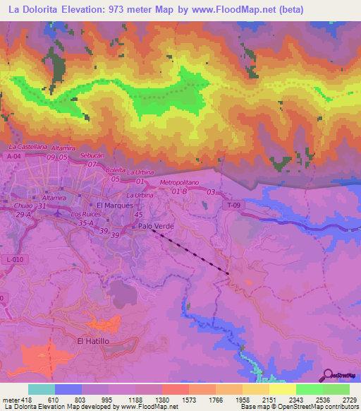 La Dolorita,Venezuela Elevation Map