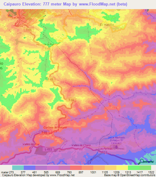 Caipauro,Venezuela Elevation Map