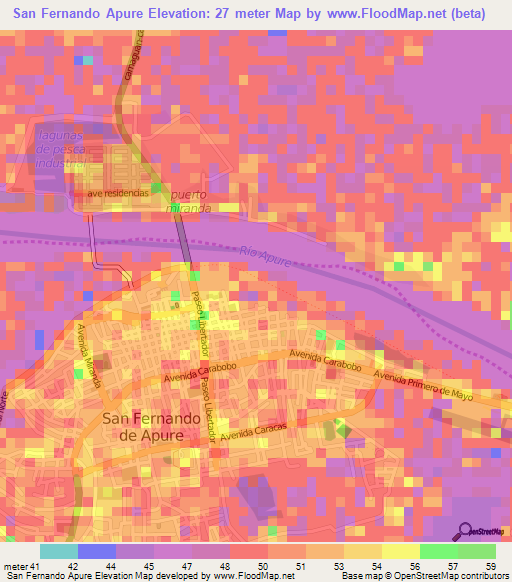 San Fernando Apure,Venezuela Elevation Map