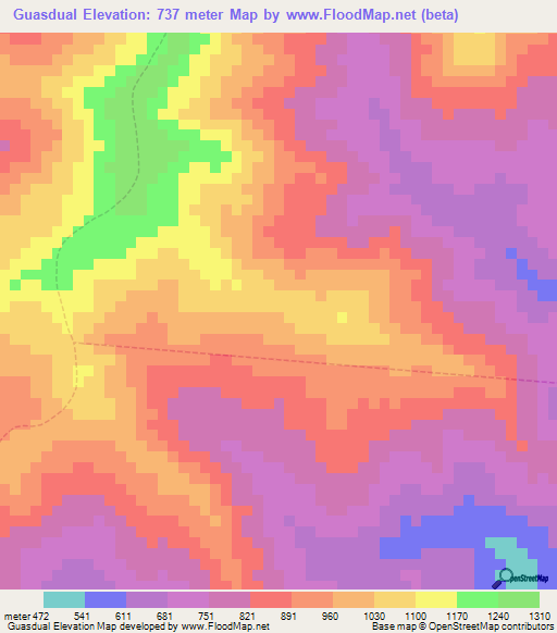 Guasdual,Venezuela Elevation Map