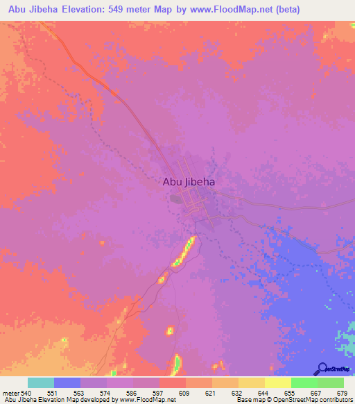 Abu Jibeha,Sudan Elevation Map