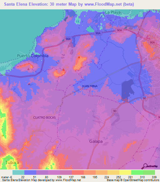 Santa Elena,Colombia Elevation Map