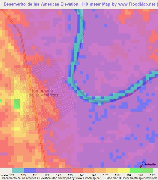 Benemerito de las Americas,Mexico Elevation Map