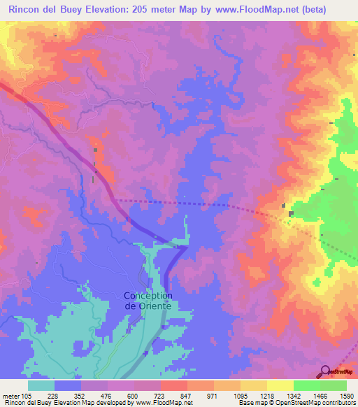 Rincon del Buey,Honduras Elevation Map